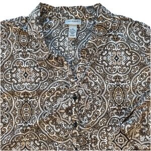 Catherine's Print 3/4 Sleeve Button Up V-Neck Shirt Top Blouse 4X 30/32W